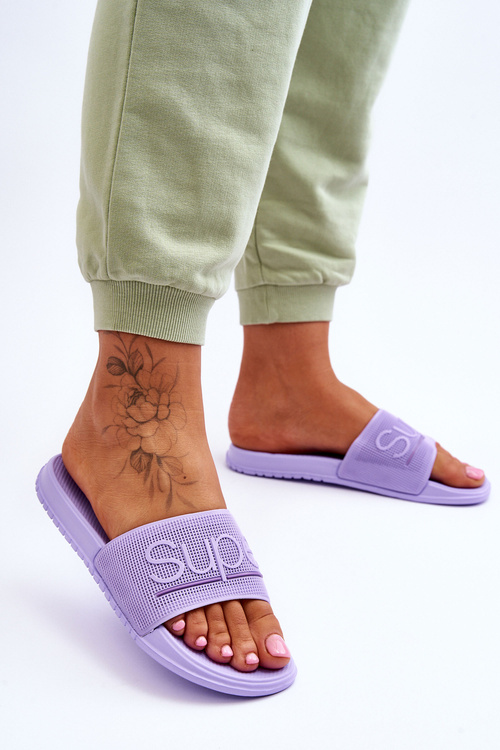 Lehké dámské pantofle s nápisem fialove Merry