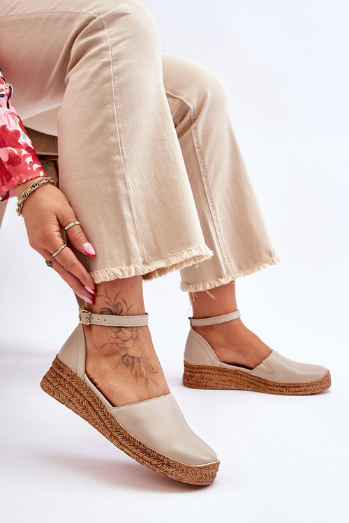 Dámské kožené espadrilky sandály Béžove Moise