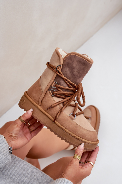 Dámské Sněhule Na Platformě S Tkaničkami D.Franklin DFSH370013 Camel