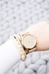 Women's Golden Stylish Watch Beige Strap