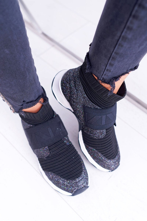 Dámská Sportovní Obuv Lu Boo S Ponožkou Brokátové černé Phantom