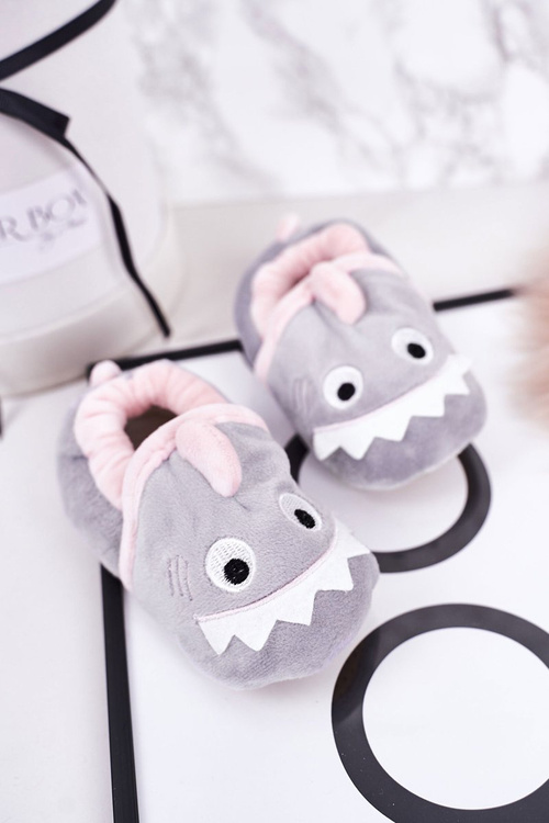 Dětské Zateplené Velurové Pantofle Šedé Monster