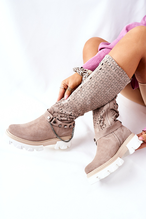 Dámské Kozačky Lewski Cappuccino Semišové 2866