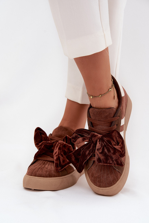 Dámske tenisky s semišovou mašľou hnedé Ashlyn