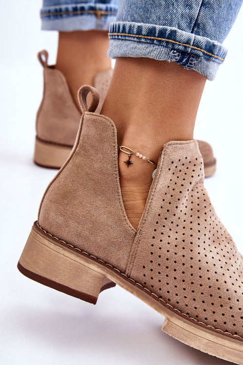 Suede prolamované boty na plochém podpatku tmavě béžová Angie