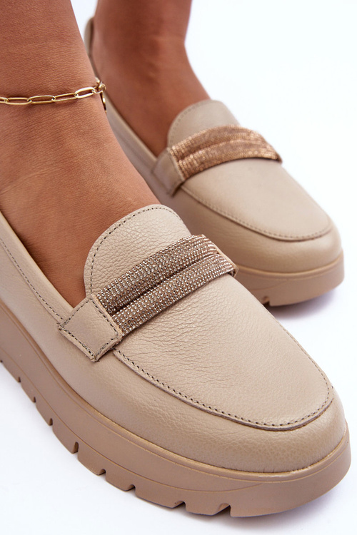 Kůže Polobotky Na Platformě S Ozdobou Světlá Bež Lehira