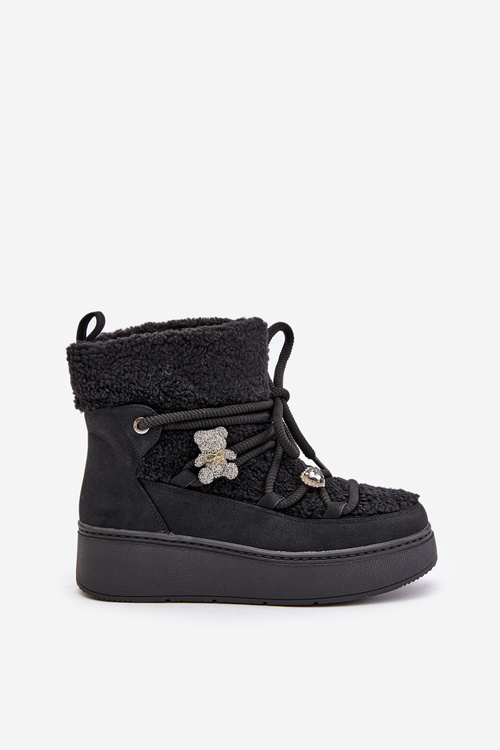 Dámské Sněhule S Připínáky A Beránkem Černé Almatiza