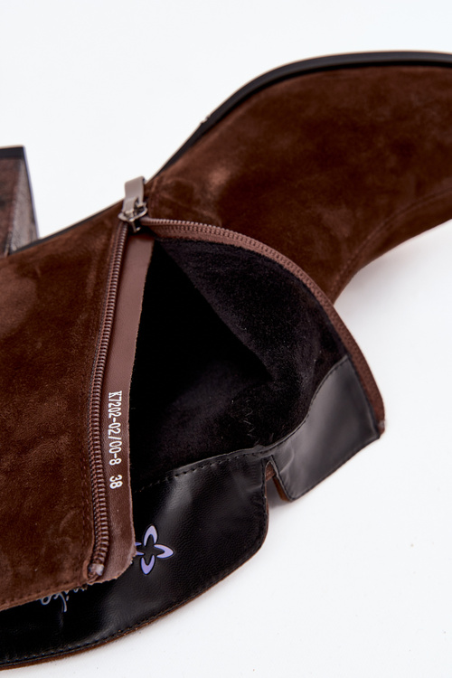 Kožené semišové dámské kotníky na podpatku Maciejka K7202-02 čokoládové