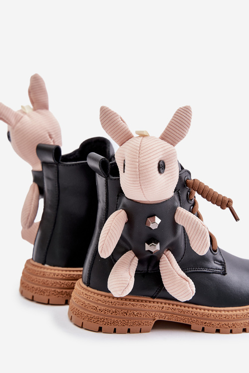 Kožené Zateplené Detské Topánky Na Zips S Medvedíkom Čierne Vinceza 36261