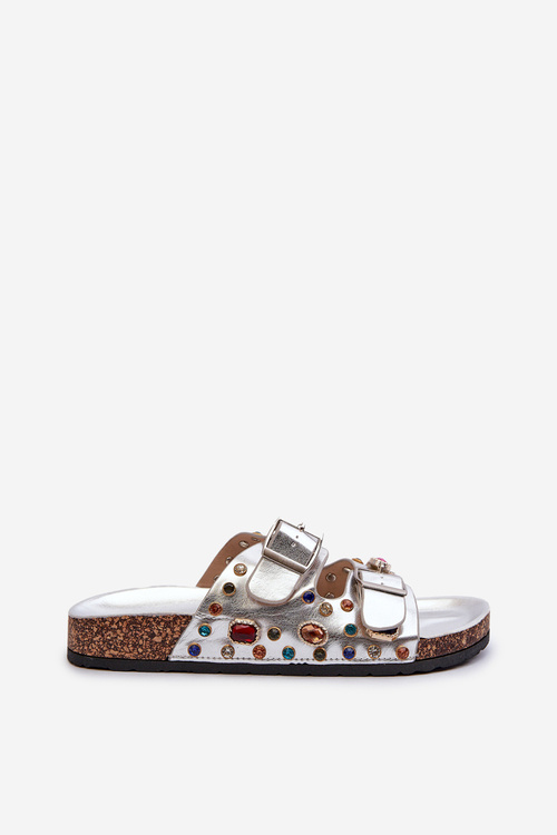 Dekorované Dámske Papuče S Sponami S.Barski MY121 Strieborné