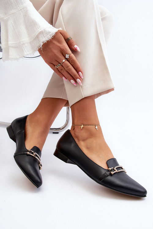 Zazoo 2885 Kožené baletky s ozdobou Černé