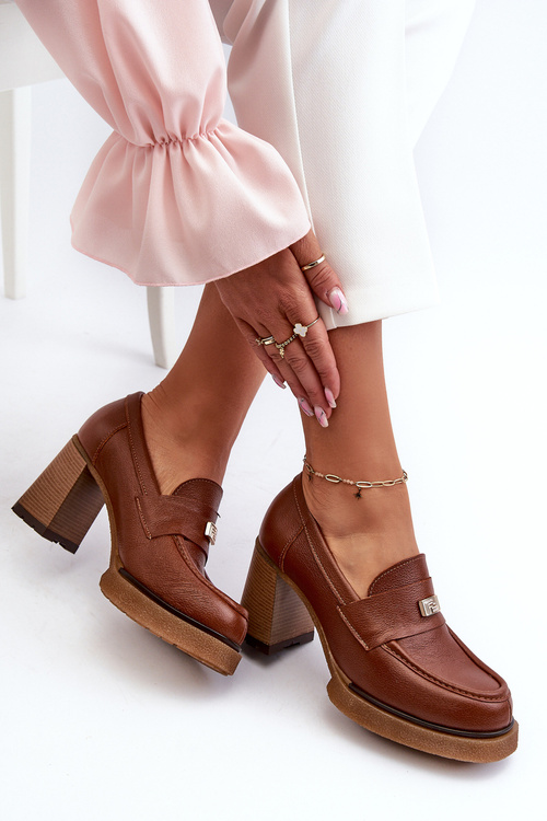 Zazoo 20169 Kožené Polobotky Na Podpatku Hnědé