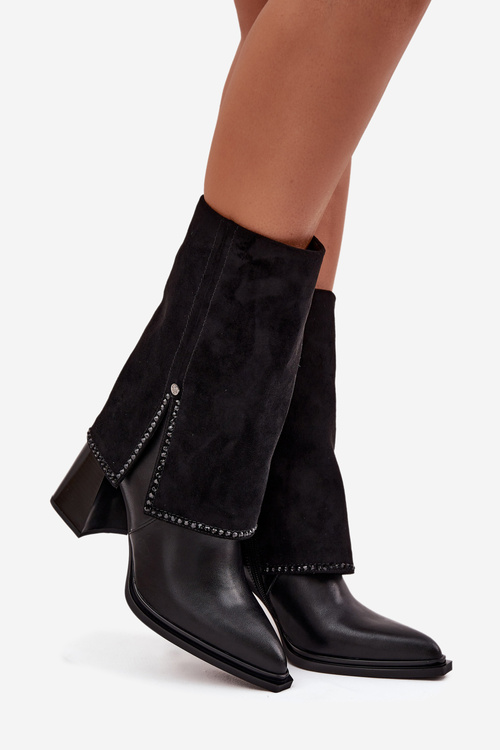 Kožené dámské kotníkové boty na sloupku s ohnutým lýkem vyhřívané Maciejka K7206-01 Černé