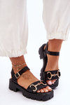 Dámske kožené sandále s dekoráciou čierna emori