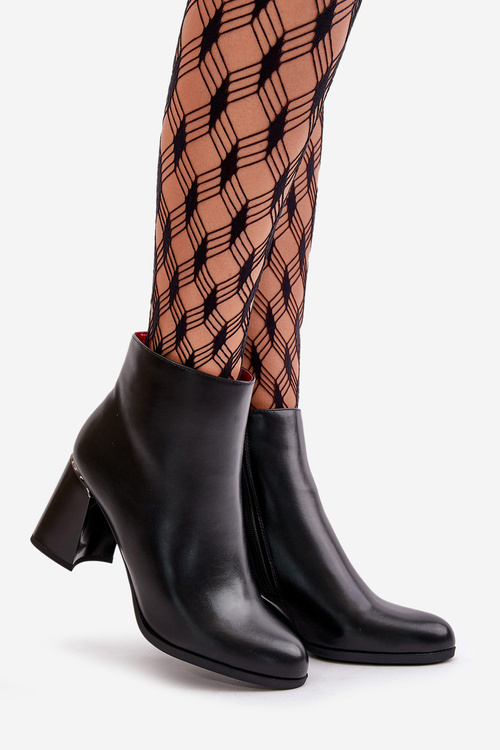 Hladké dámské boty na podpatku z eko kůže zateplené černé Milisea