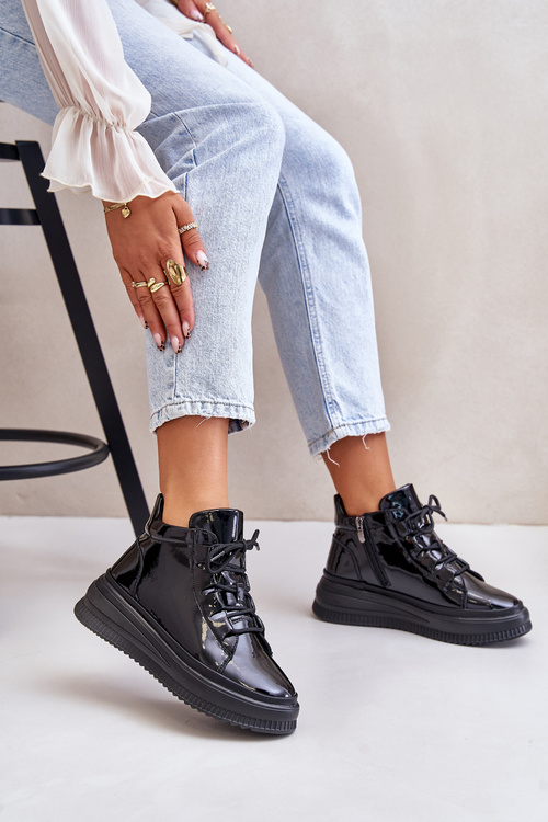 Lehké Lakované Sportovní Boty Na Platformě Přírodní Kůže Artiker 55C1049 Černé