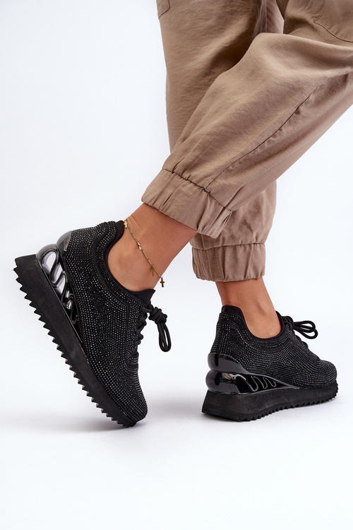 Dámske tenisky na klinu zdobené zirkónmi D&A MR38-377 Čierne