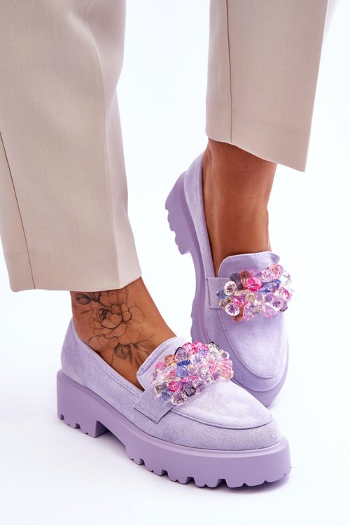 Dámské zdobené mokasíny na platformě fialove Brenda