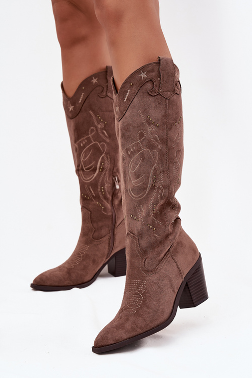 Dámské kozaki na podpatku z eko semiše khaki Coretta