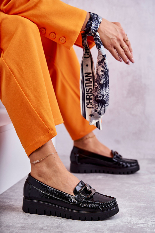 Dámske kožené mokasíry na platforme Čierna Venesia