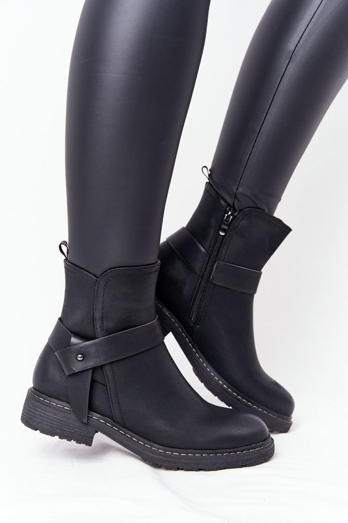 Dámské Teplé Kotníkové Ploché Boty Černé Alivia