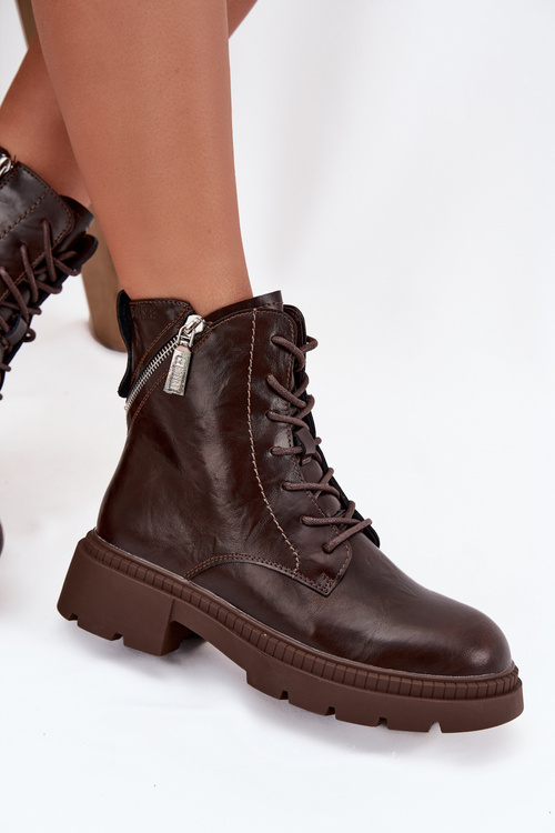 Kožené dámské pracovní kozačky s vyhříváním Big Star SS274453 hnědé