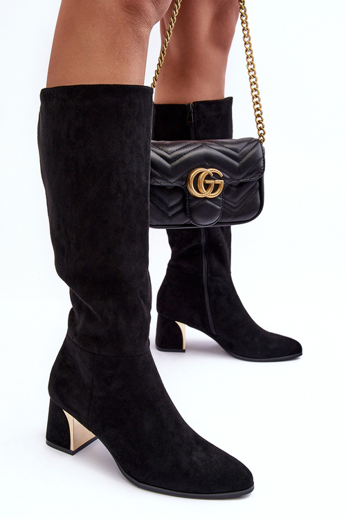 Black inatris Suede topánky pred kolenom