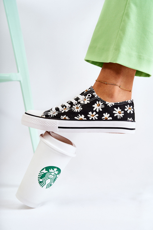 Dámské nízké tenisky s květinami Černá Janey