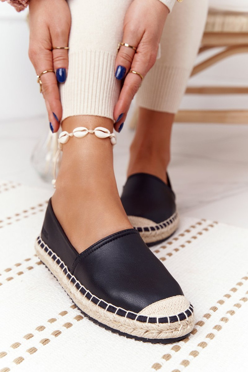 Kožené espadrilly na opletenej podrážke veľkej hviezdy HH274505 čierna