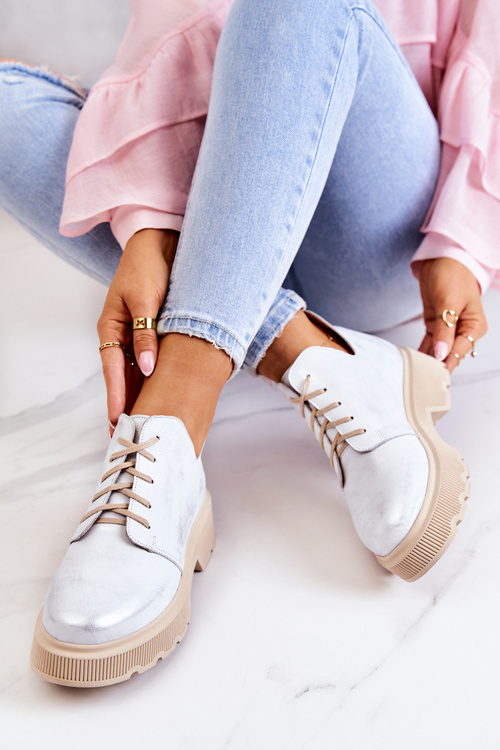 Topánky na masívnom jedinom Nicole 2701/005 Biele a strieborné