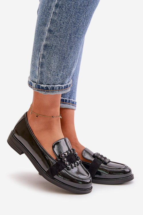 Lakované Dámské Mokasíny S Dekorací Černé Vinceza 58389