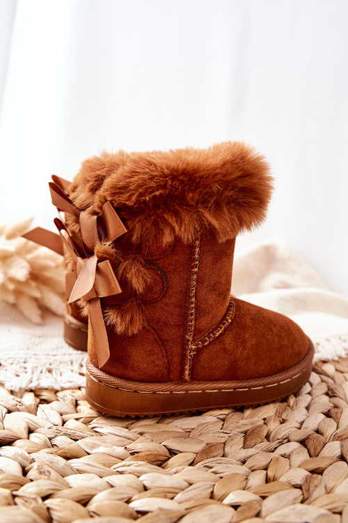 Dětské Teplé Sněhule Semišové s Mašlemi D.Khaki Funky