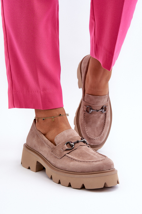 Robustné dámske semišové mokasíny béžové Neloria