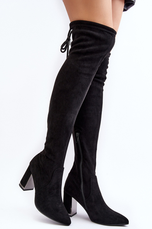 Kozáky Na Vysokém Podpatku Z Černého Semiše Amalitas