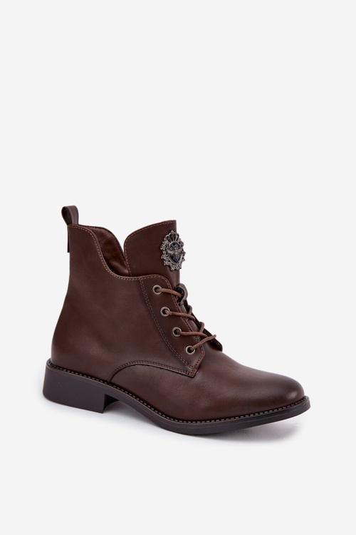 Nízke Dámske Čižmy Na Plochom Opätku S Dekoratívnym Detailom Zateplené Hnedé Cylira