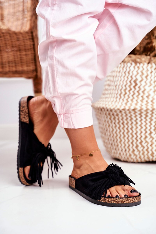 Dámské Černá Střapce Nazouváky Na Korku Marina