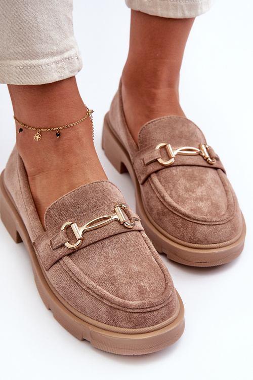 Dámské mokasíny s zlatým ozdobou Eko semišové hnědé Lighas