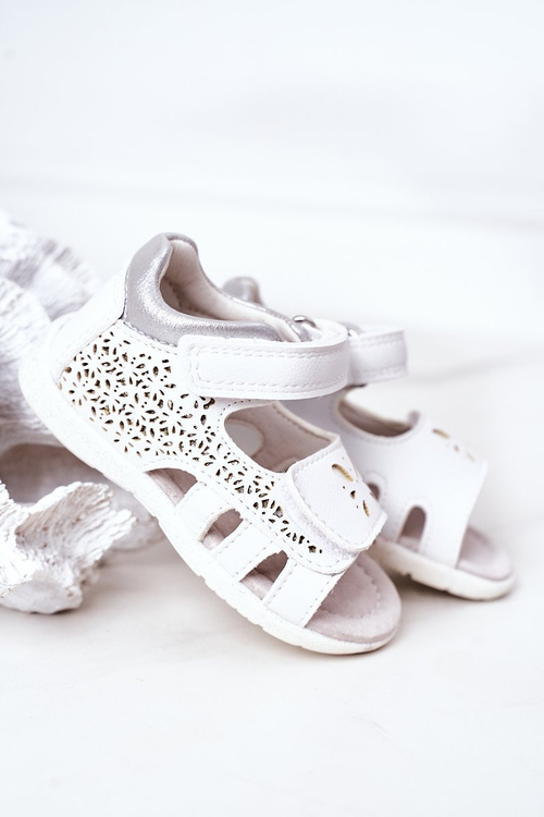 Detské kožené sandále pre biele suchý zips meera