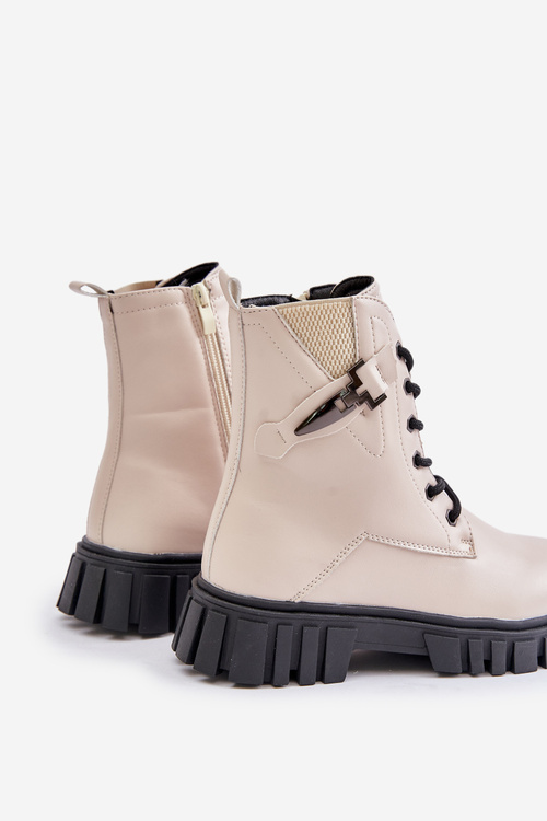 Zateplené dívčí boty na zip s ozdobou béžové Zinnirella