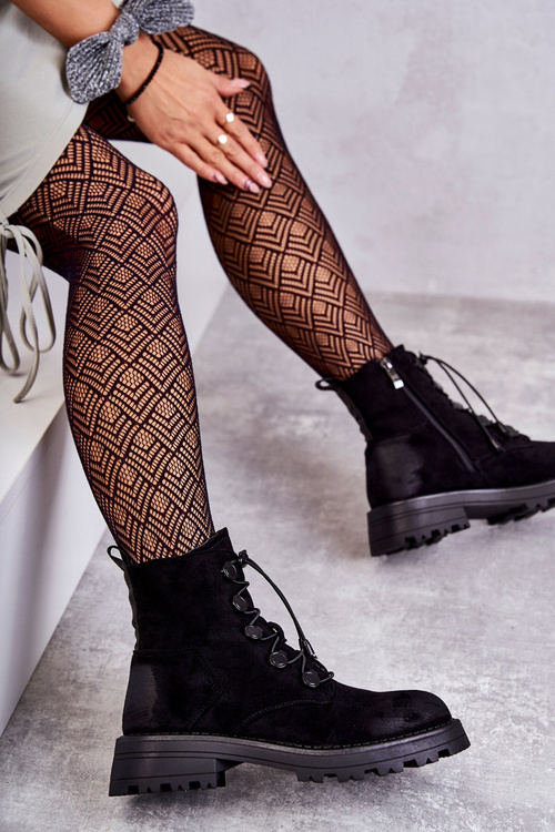 Dámské Semišove teplé boty s žebrovaným černe helia