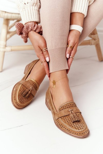 Openwork Sergio Leone Mk735 Camel Loafers