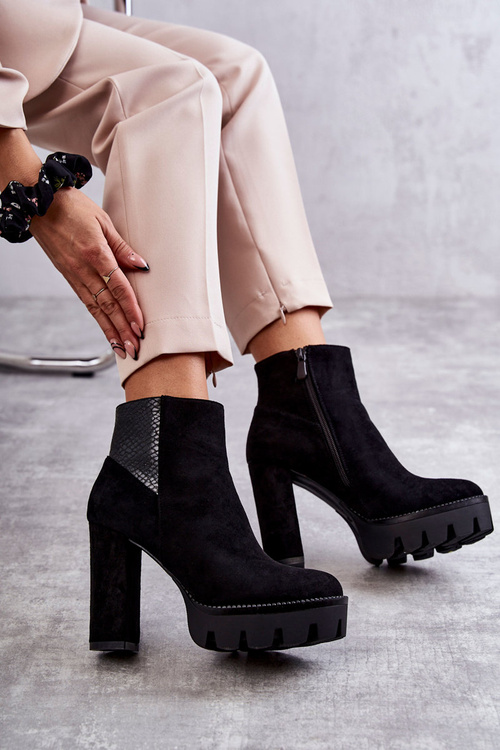 Dámské semišové kozačky na vysokém podpatku černé Maricruz