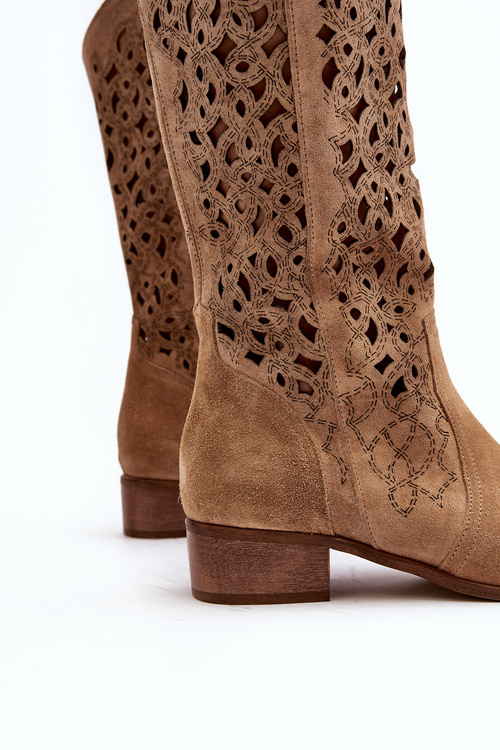 Zazoo 3403 Prezreté Dámske Čižmy Na Nízkom Podpätku Bežové