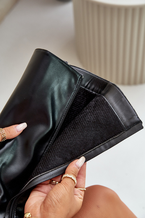 Dámské Kozačky S Otočeným Svrškem Na Podpatku Černé Kaielia