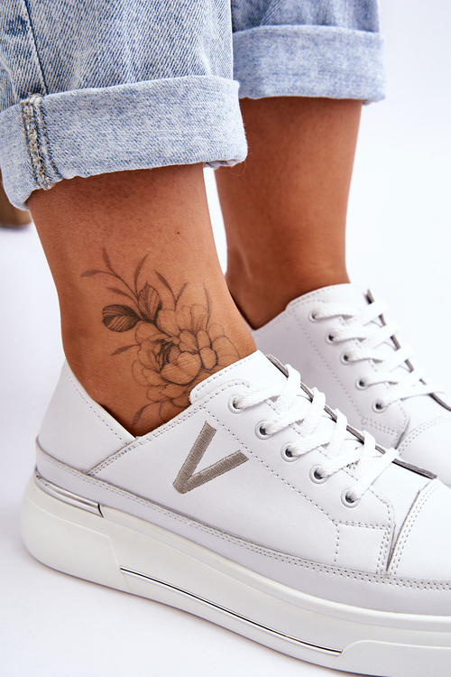 Dámská kožená sportovní obuv na platformě bílá Saul