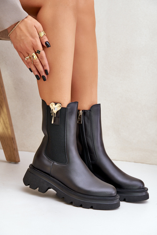 Kožené Chelsea topánky s ozdobou CheBello 4537 Čierne