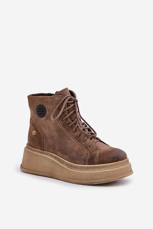 Semišové Boty Na Masivní Platformě Maciejka 06309-02 Tmavě Hnědé