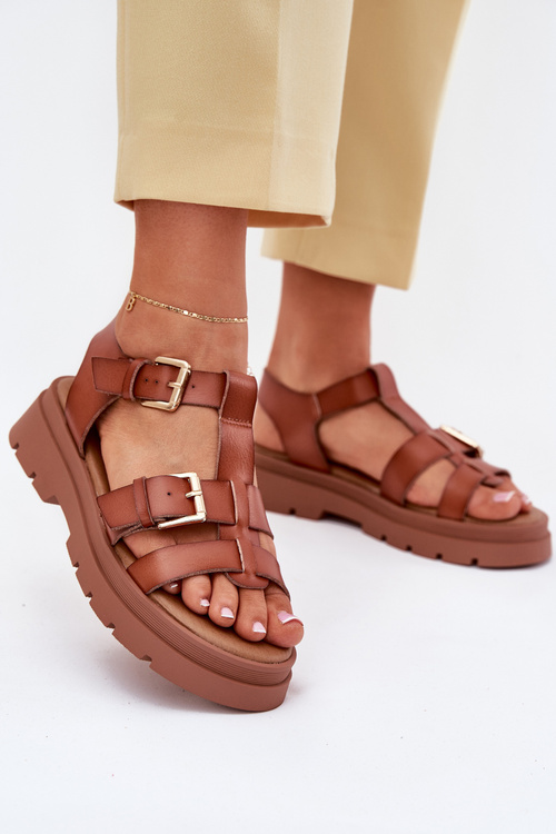 Eko Kožené Sandály Dámské S Přezkami Camel Mireza