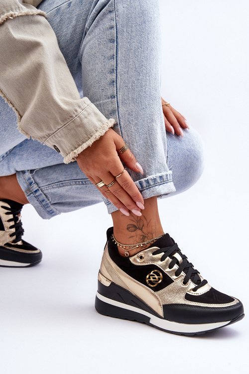 Dámska šnurovaná športová topánka na čiernej a zlatej Genova