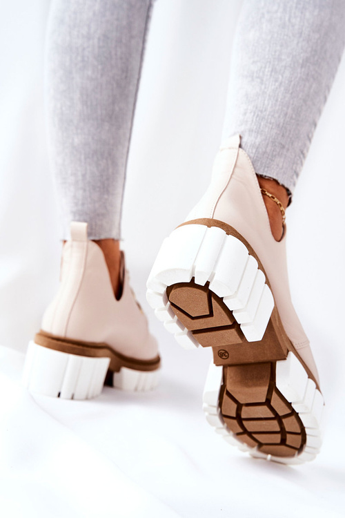 Kožené Boty S Výřezem Béžové Kaxo